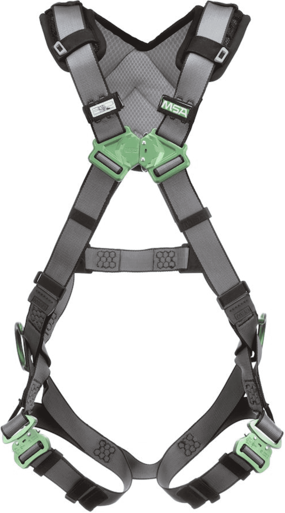 MSA Safety MSA V-FIT Harness, Back, Hip and Shoulder D-Rings, Quick-Connect Leg Straps, Shoulder Padding