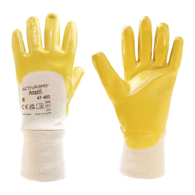 Ansell Ansell ActivArmr 47-401 Nitrile-Coated Yellow Work Gloves