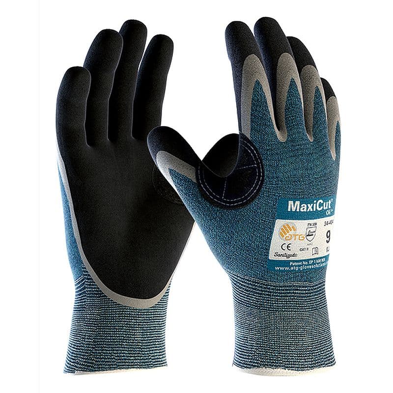 ATG Golves Solutions ATG MaxiCut Oil 34-404 Oil Resistant Level 4 Cut Resistant Palm Coated Grip Gloves