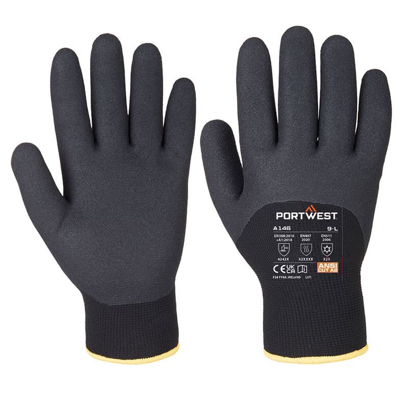 Portwest Portwest A146 Nitrile Dipped Winter Black Gloves