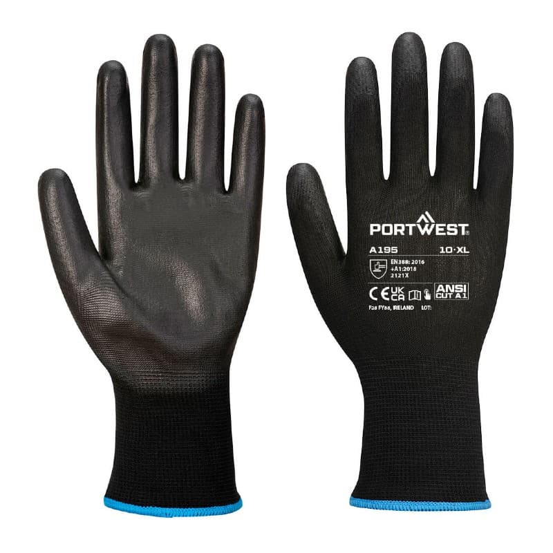 Portwest Portwest A195 PU-Coated Touchscreen Grip Gloves (Black)
