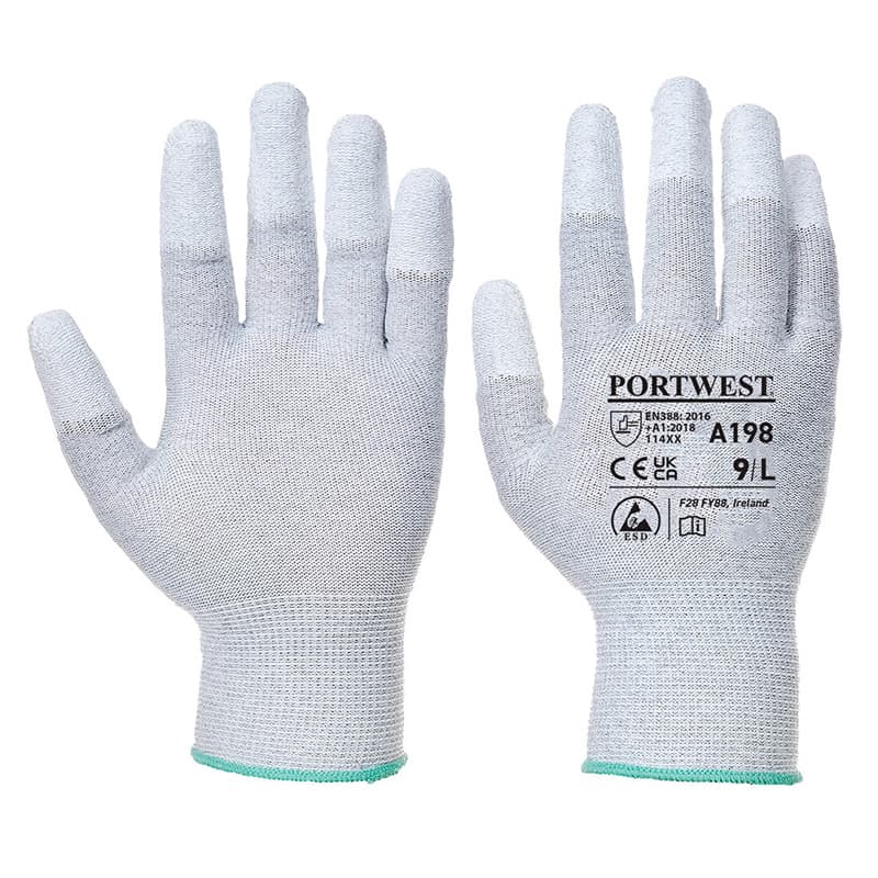 Portwest Portwest A198 Antistatic PU Fingertip Grey Gloves