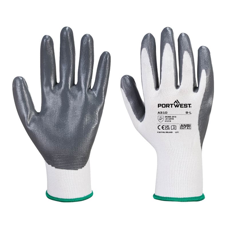 Portwest Portwest A310 Flexo Grip Nitrile Grey and White Gloves