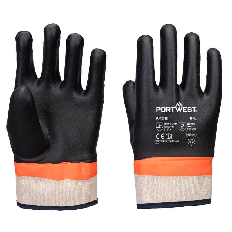 Portwest Portwest A402 PVC Double-Dipped Liquid-Repellent Thermal Gauntlet Gloves