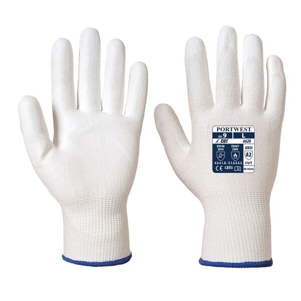 Portwest Portwest A620 PU Palm Coated Level 3 Cut-Resistant White Gloves