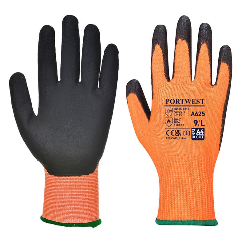 Portwest Portwest A625 Hi-Vis Cut-Resistant Orange and Black Gloves