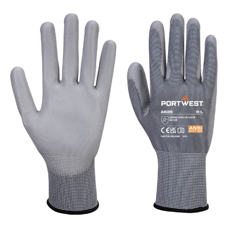Portwest Portwest A635 B13 PU-Coated Polyester Work Gloves (Grey)