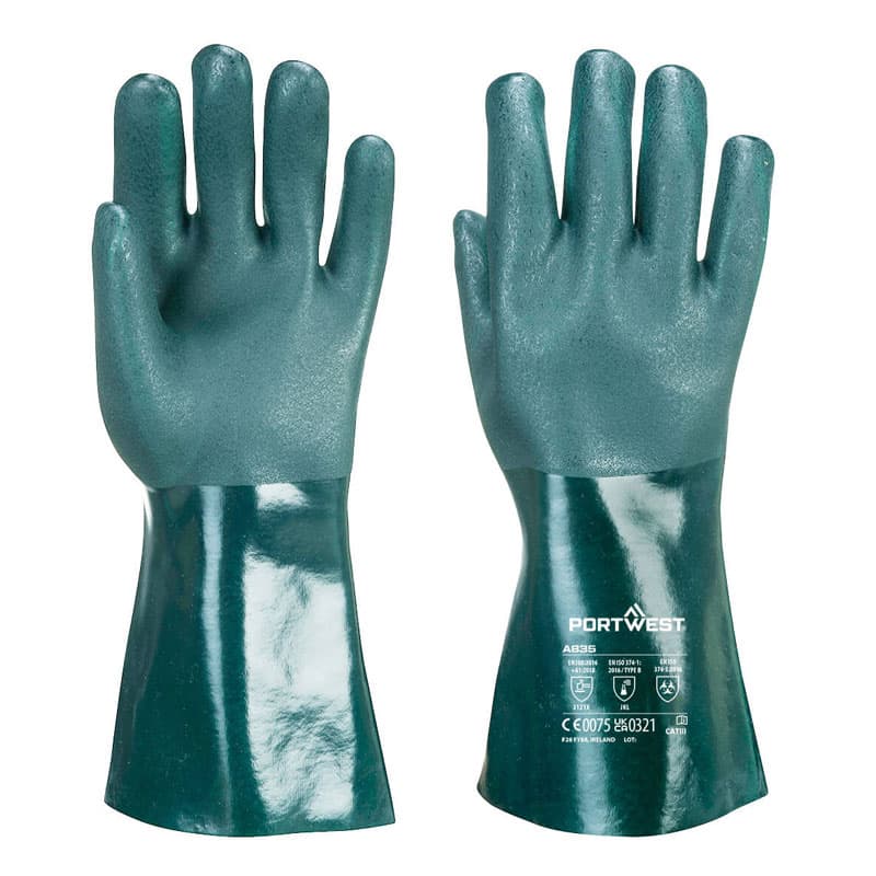 Portwest Portwest A835 35cm Double-Dipped PVC Chemical-Resistant Gauntlets
