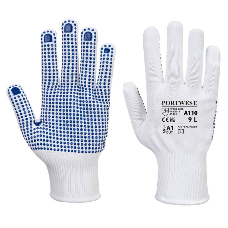 Portwest Portwest Dot Grip Dexterous White and Blue Gloves A110WB