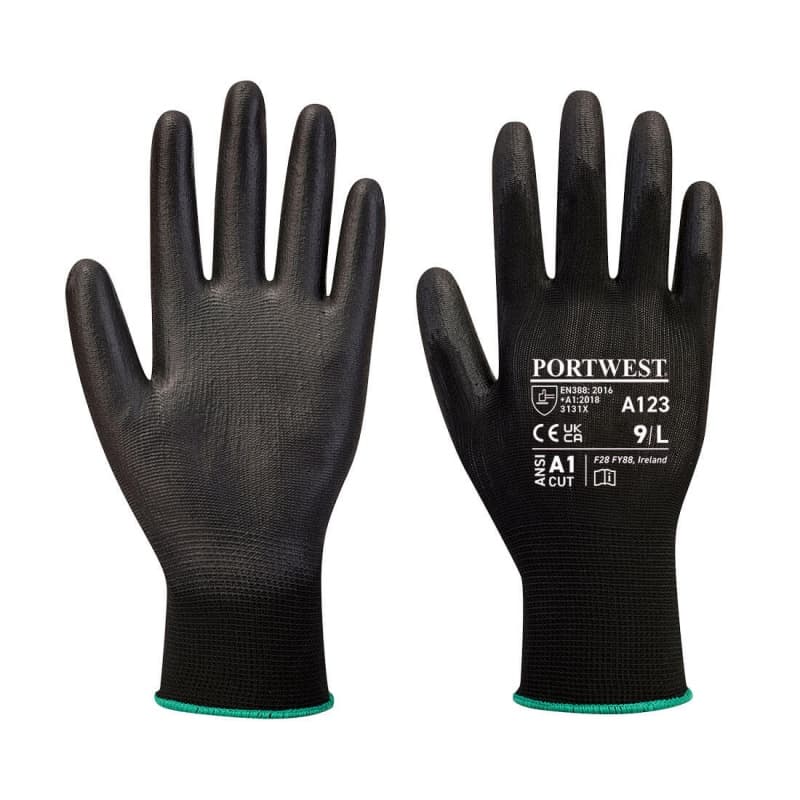 Portwest Portwest A123 Black PU Palm Latex-Free Work Gloves