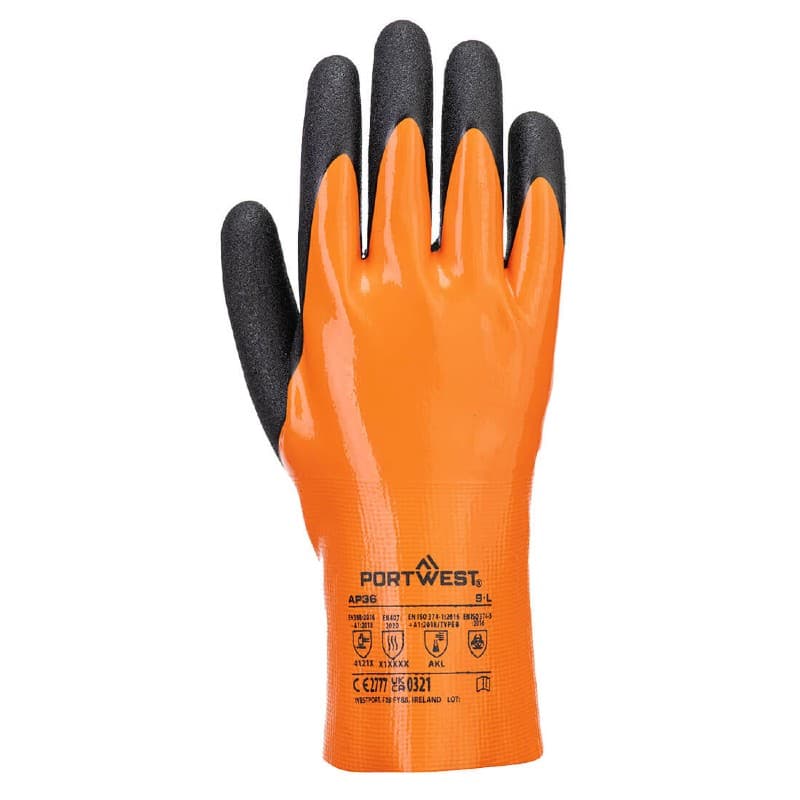 Portwest Portwest AP36 Grip 15 Double-Dipped Chemical-Resistant Nitrile Gauntlet (Orange/Black)